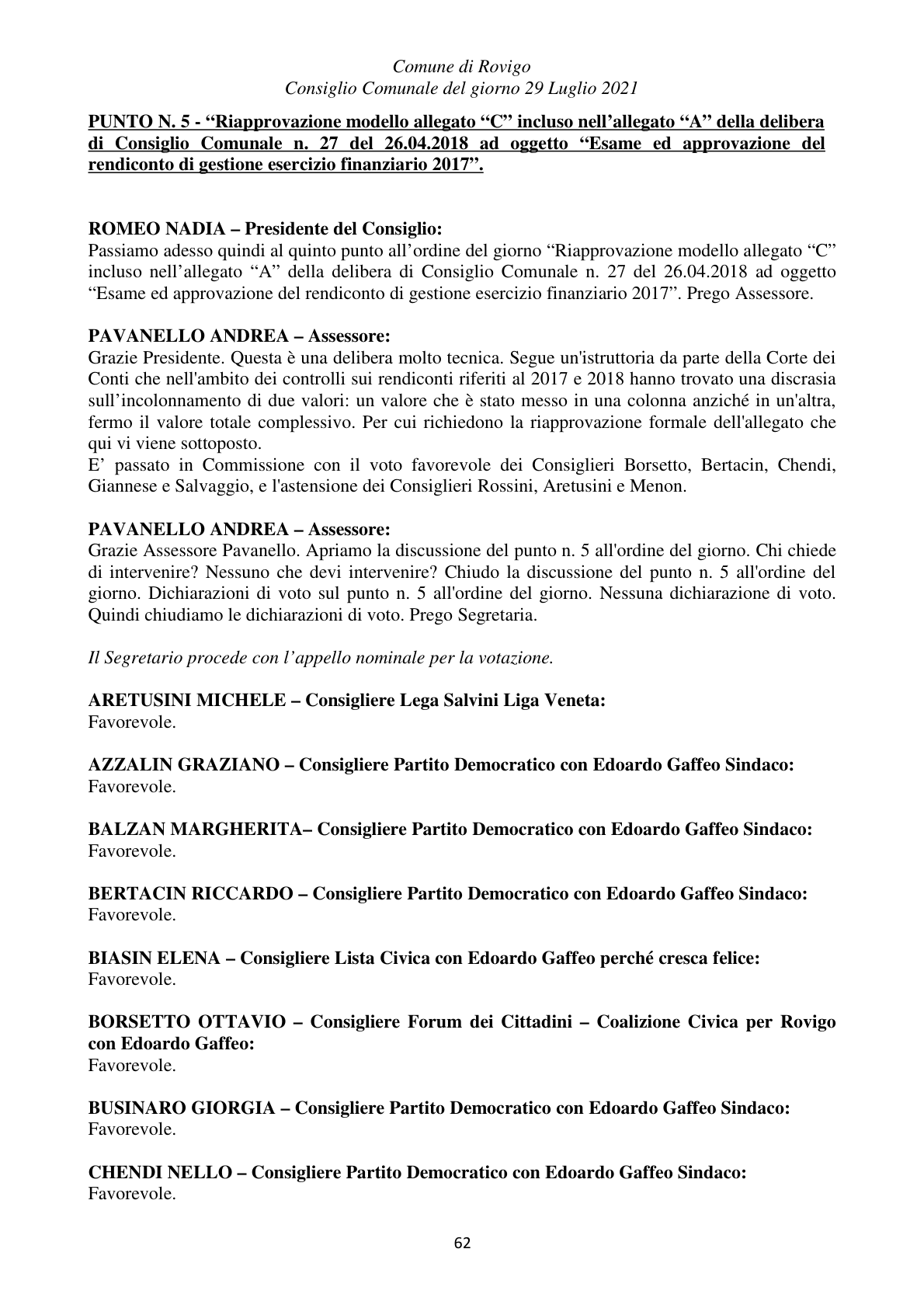Pagina 62 del verbale