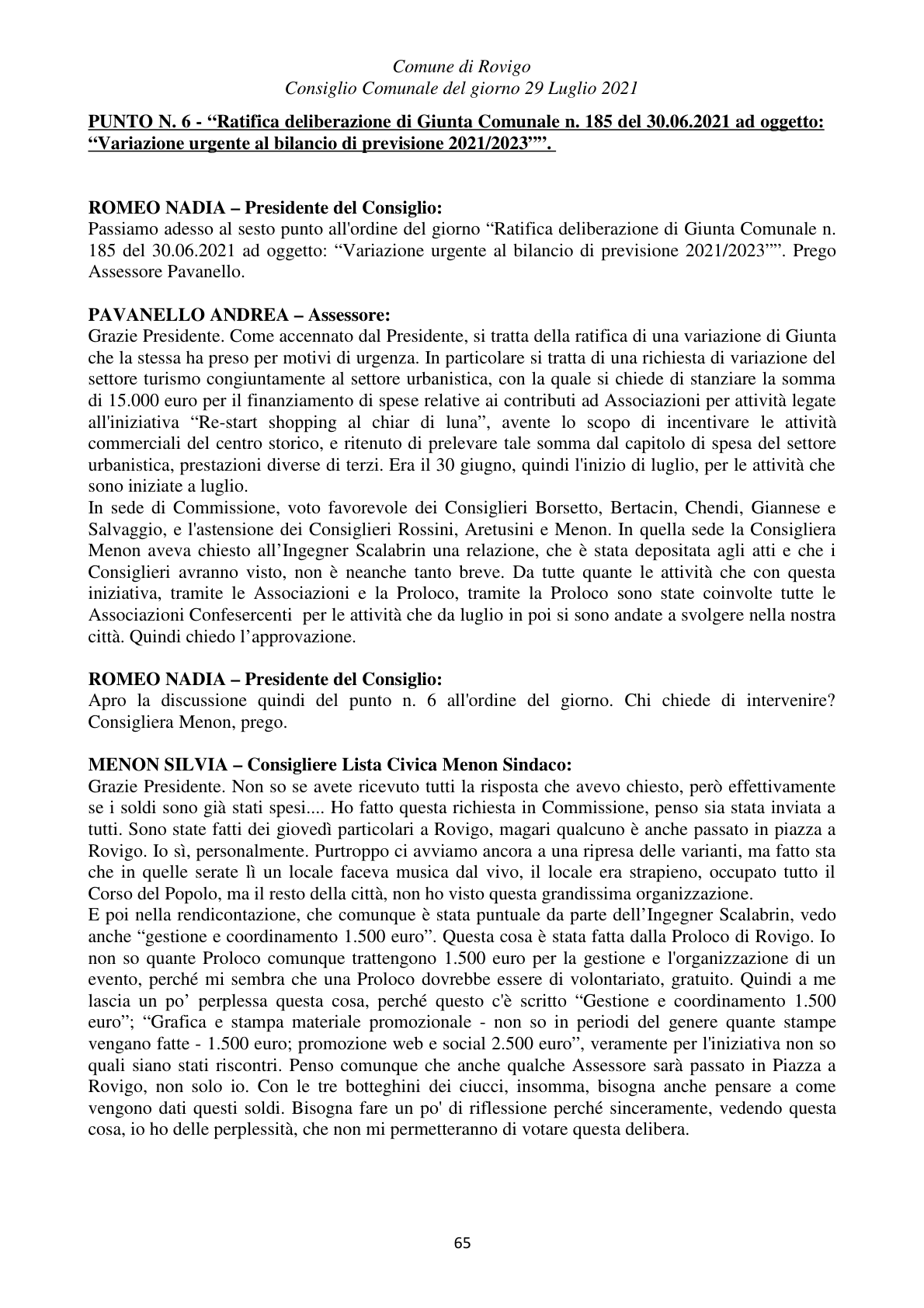 Pagina 65 del verbale
