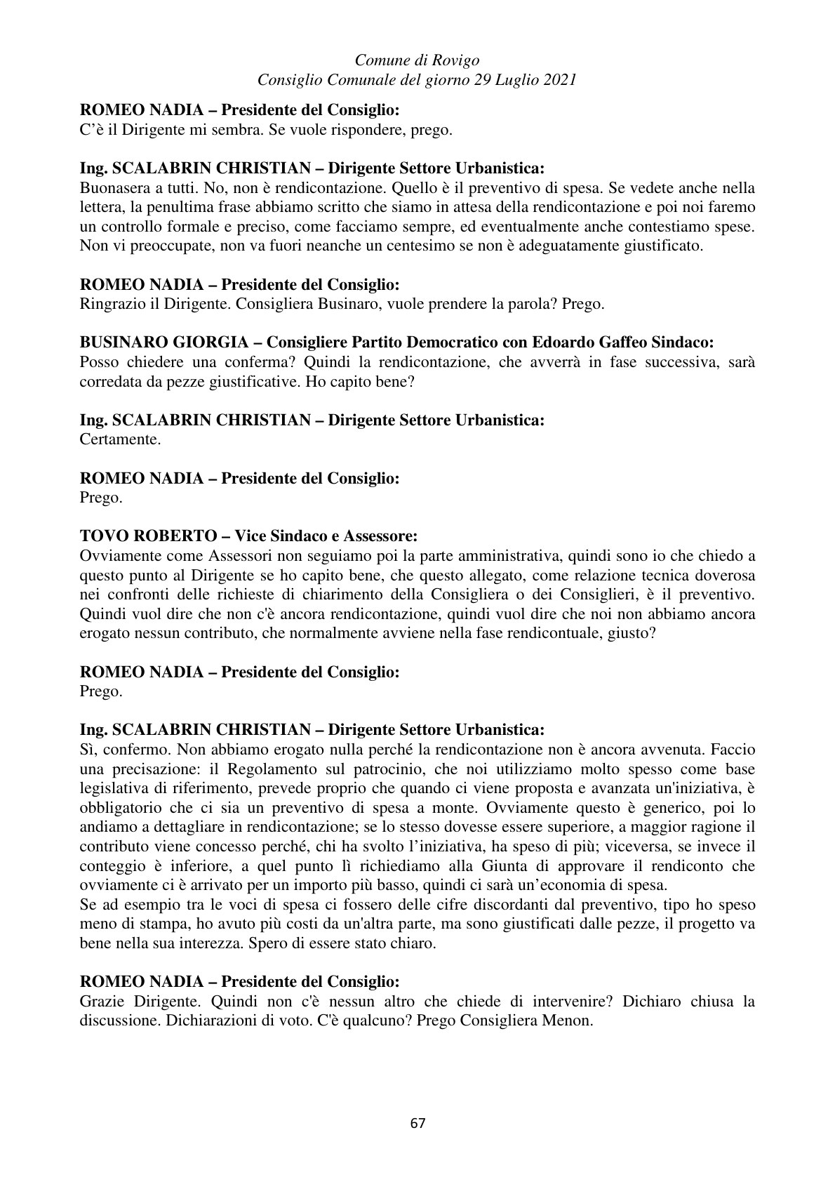 Pagina 67 del verbale