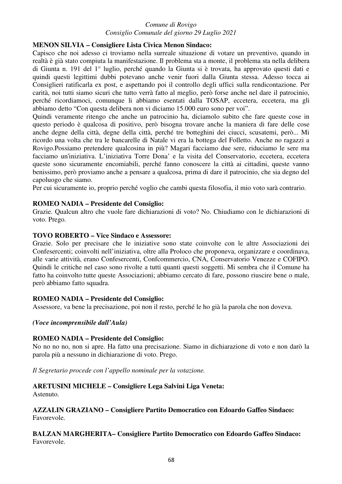 Pagina 68 del verbale