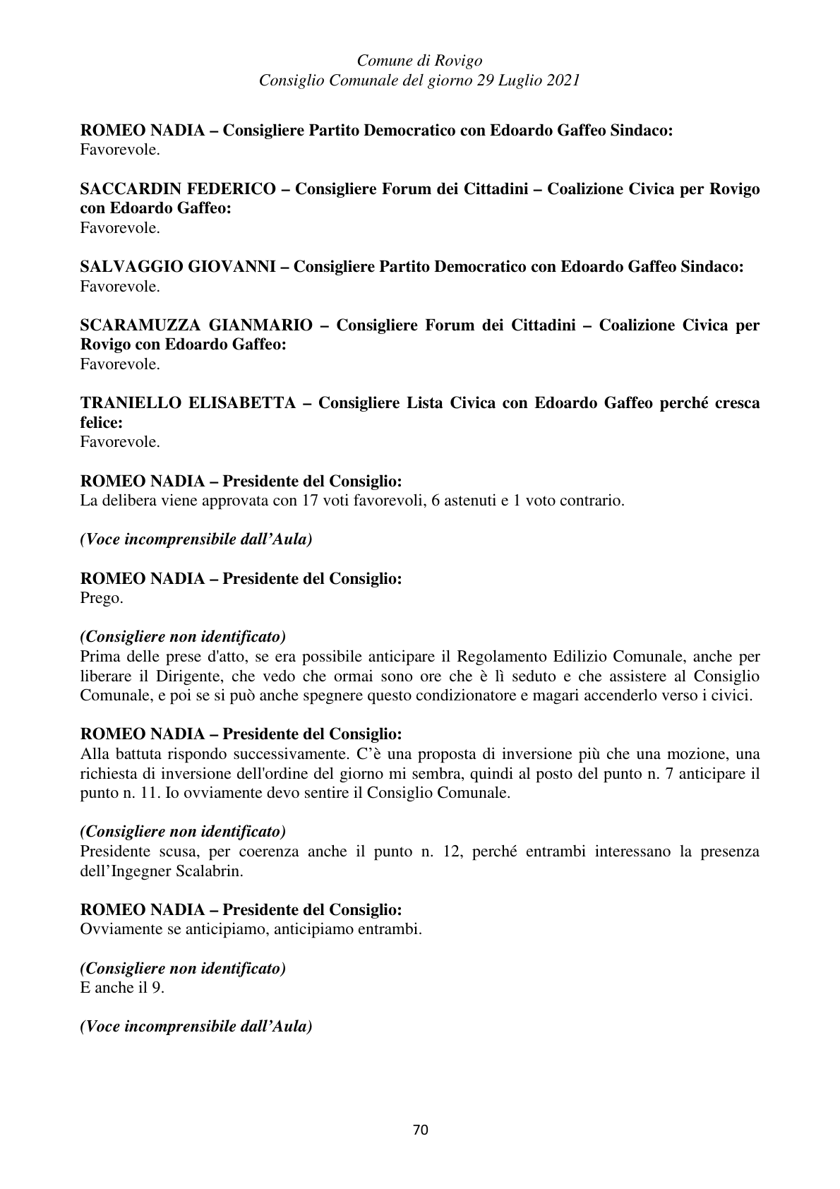Pagina 70 del verbale
