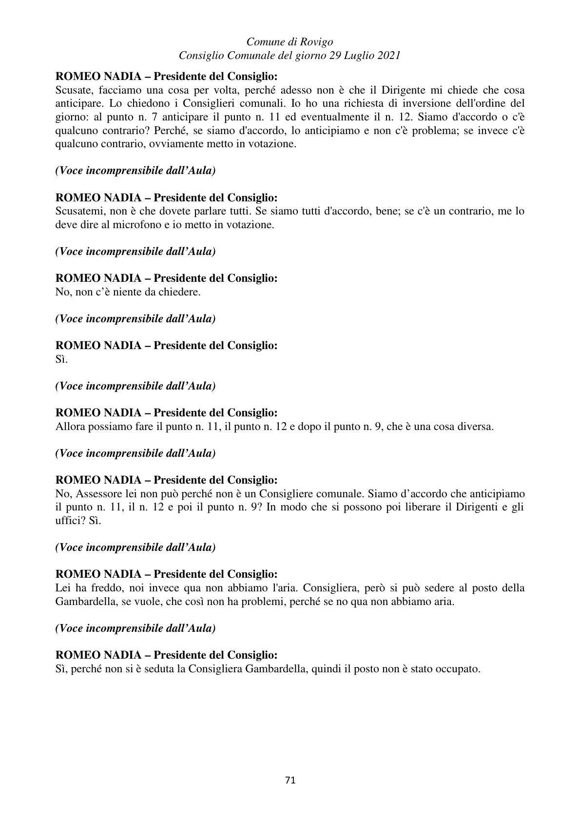 Pagina 71 del verbale