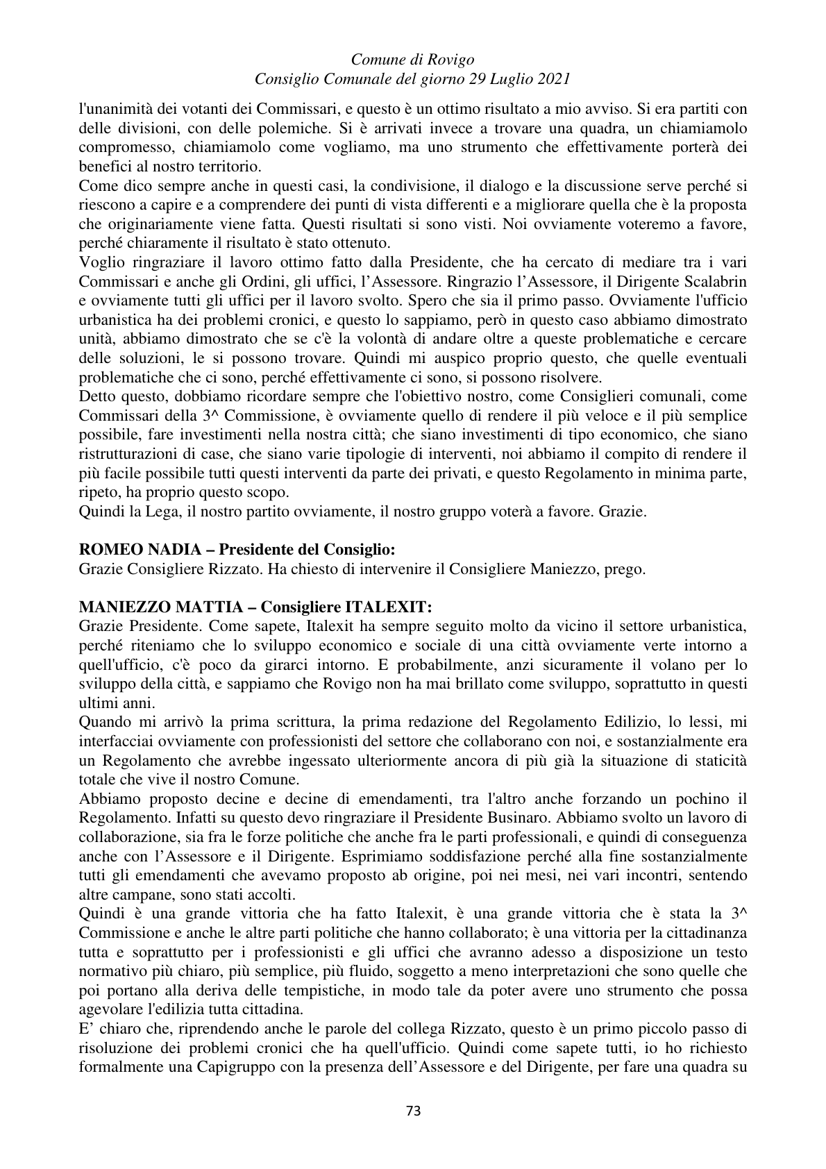Pagina 73 del verbale