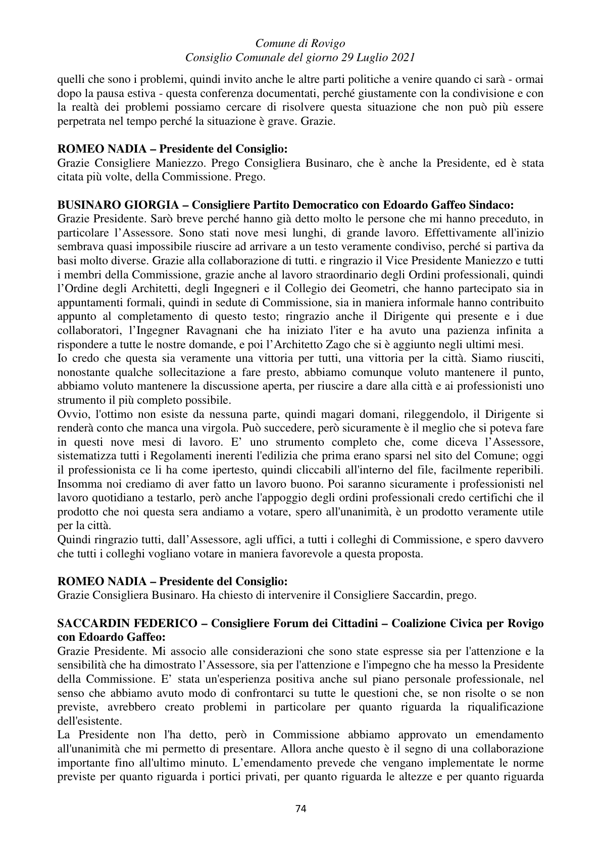 Pagina 74 del verbale