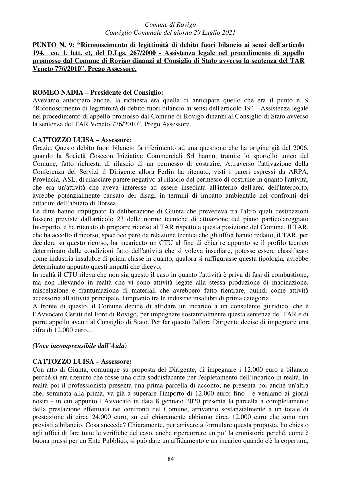 Pagina 84 del verbale