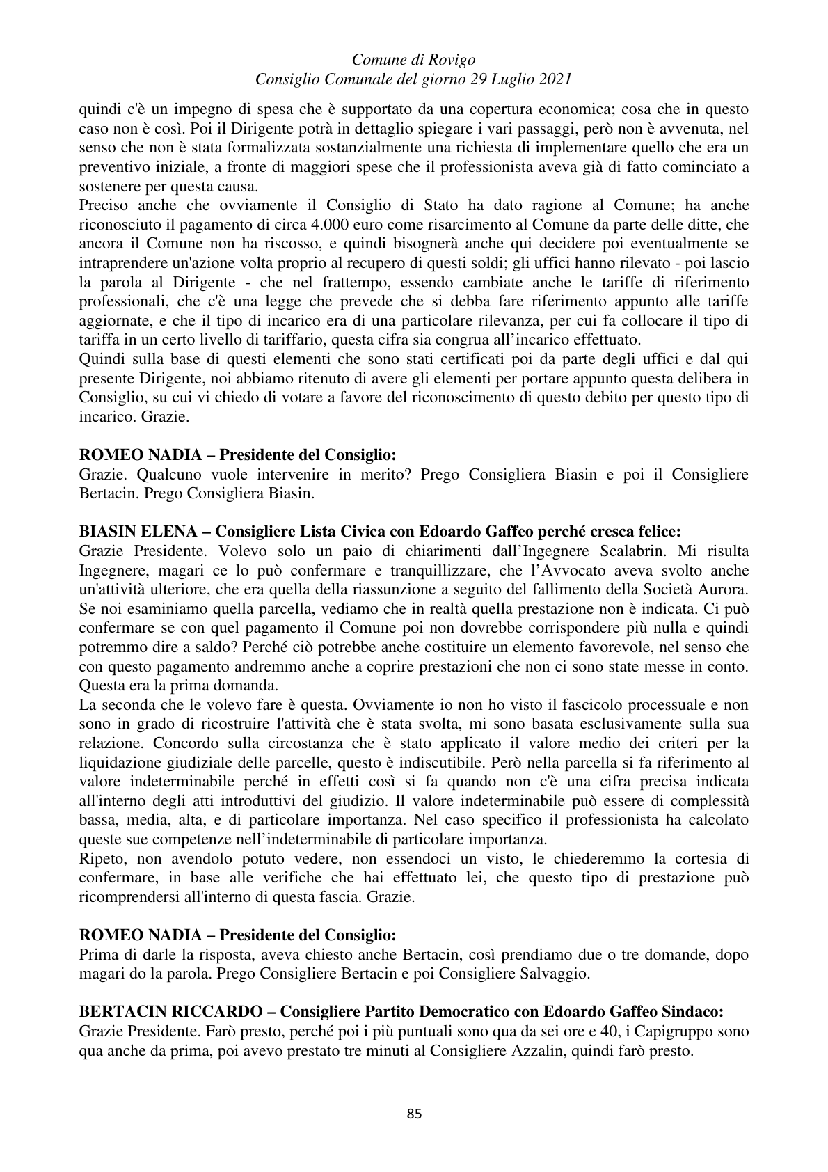 Pagina 85 del verbale