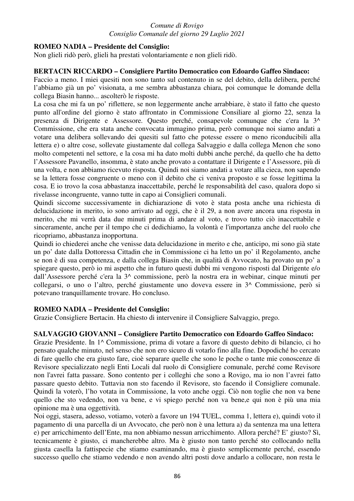 Pagina 86 del verbale