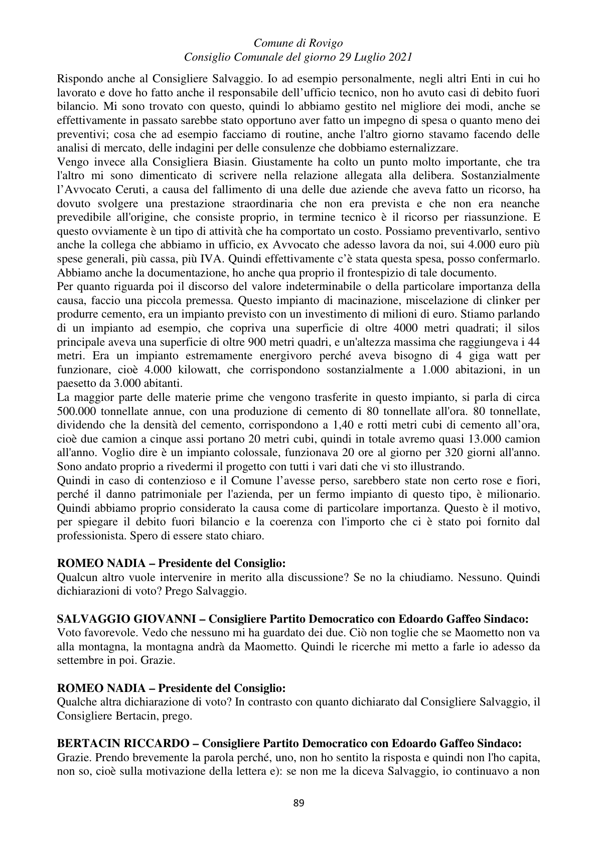 Pagina 89 del verbale