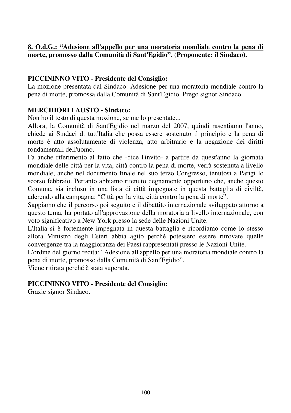 Pagina 100 del verbale