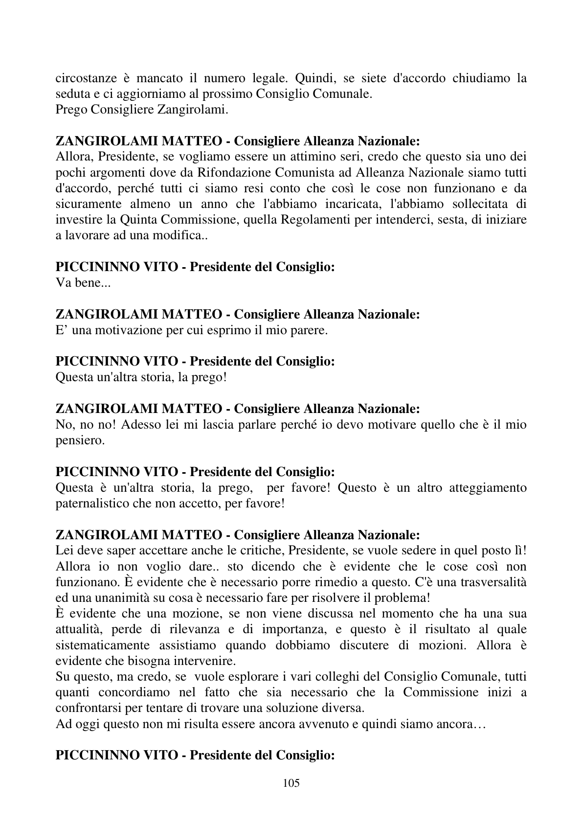Pagina 105 del verbale