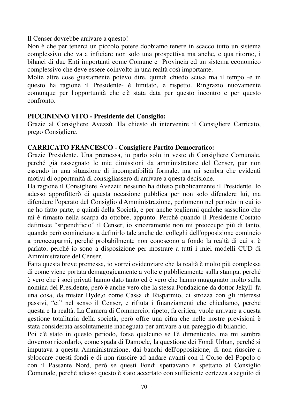 Pagina 70 del verbale