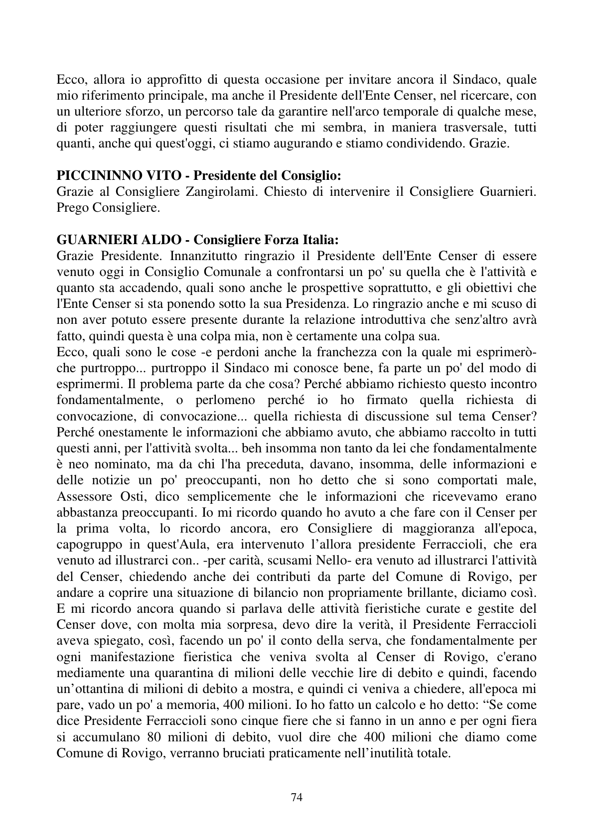 Pagina 74 del verbale