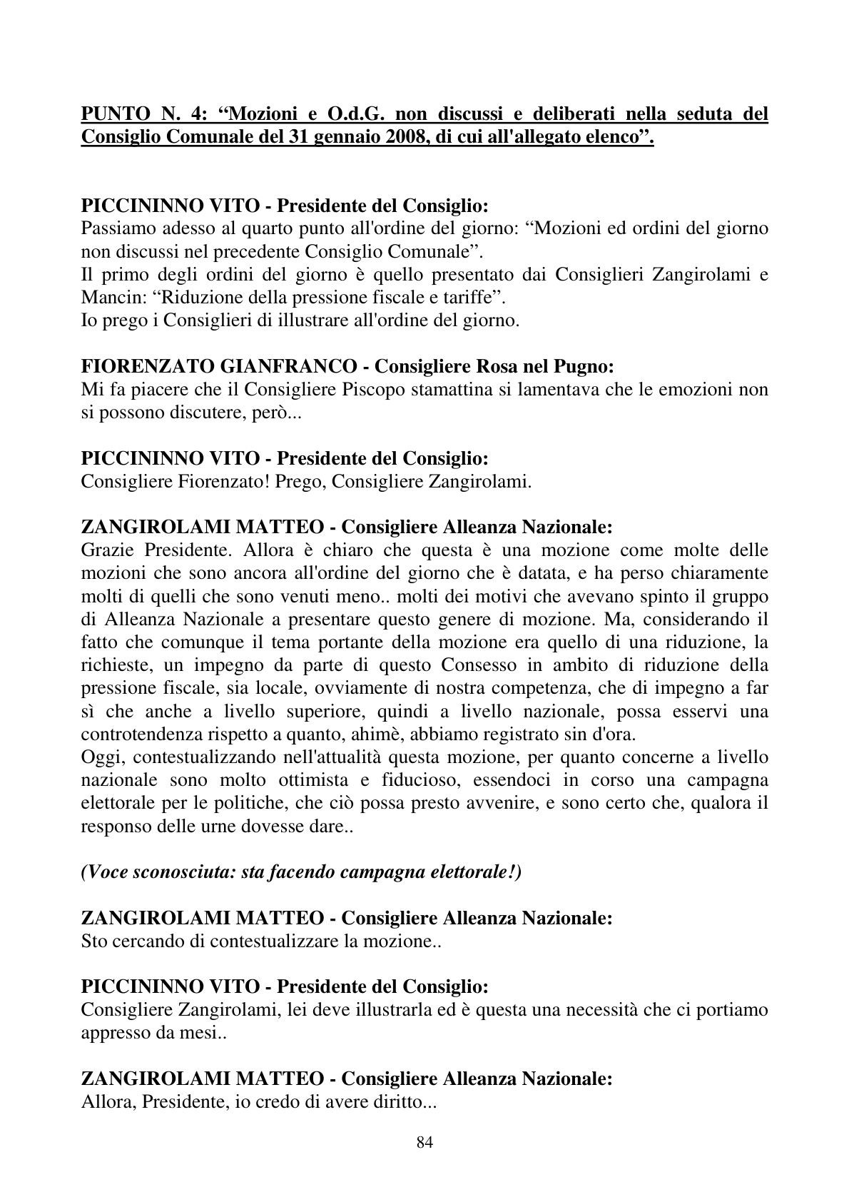 Pagina 84 del verbale