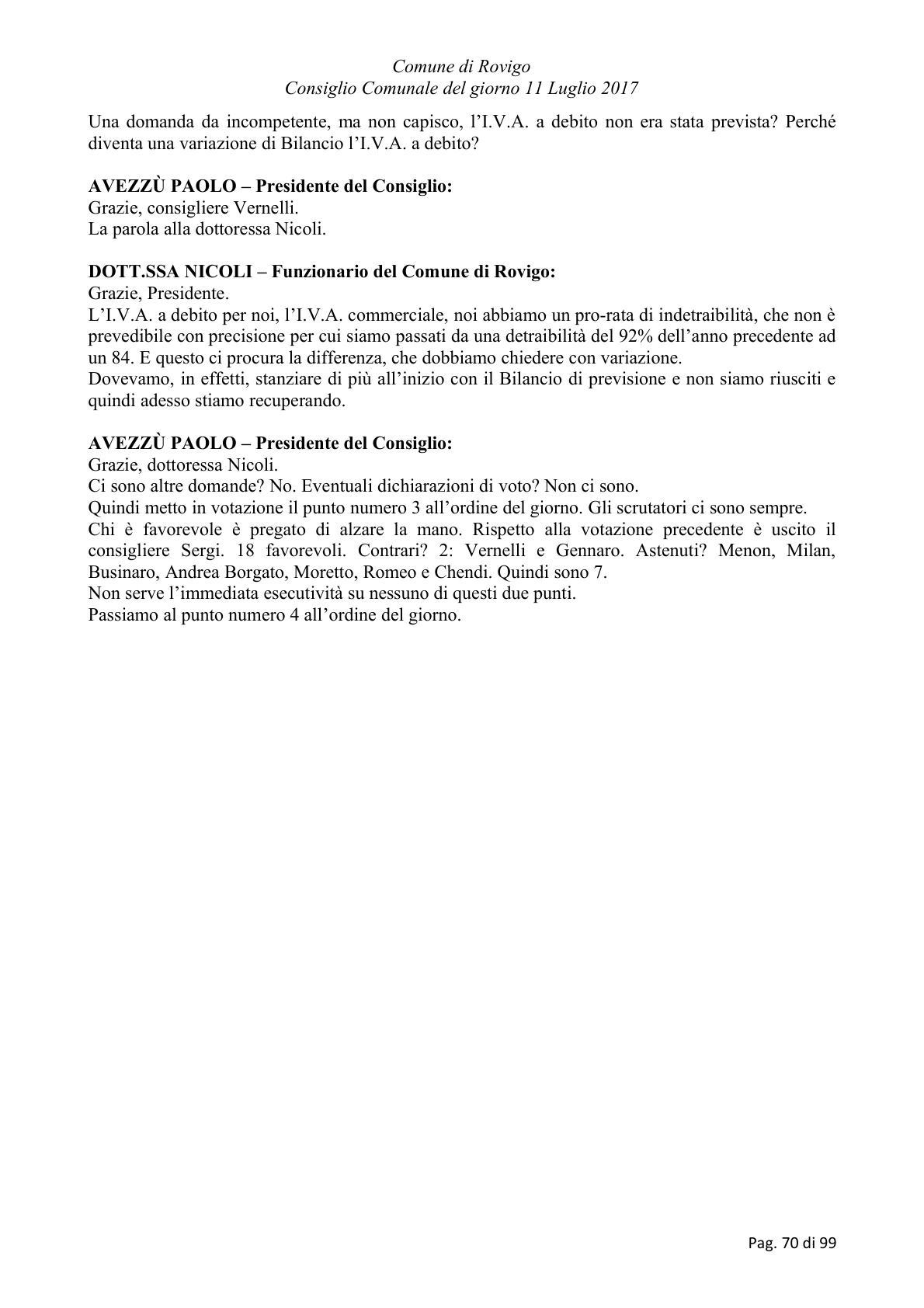 Pagina 70 del verbale