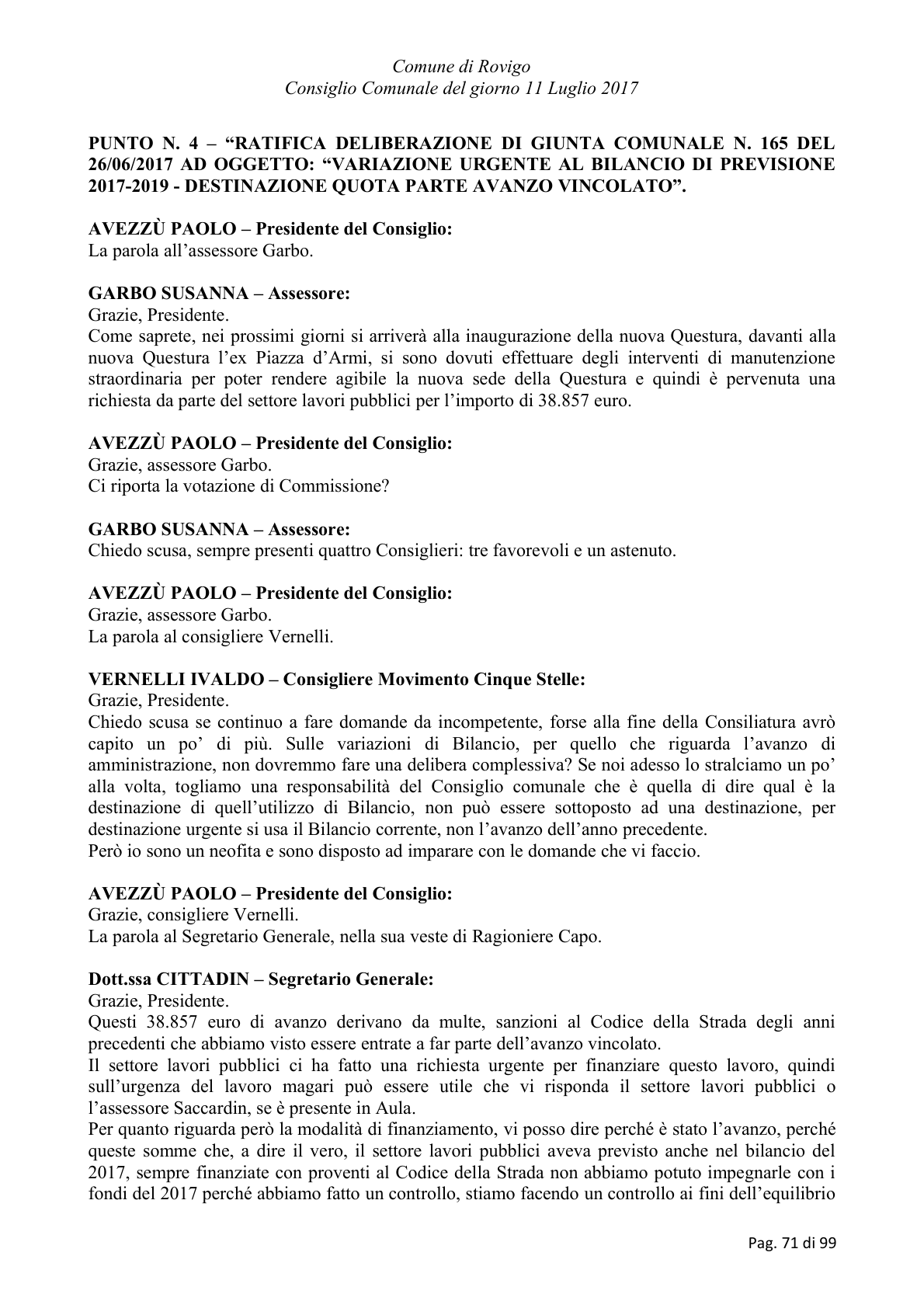 Pagina 71 del verbale