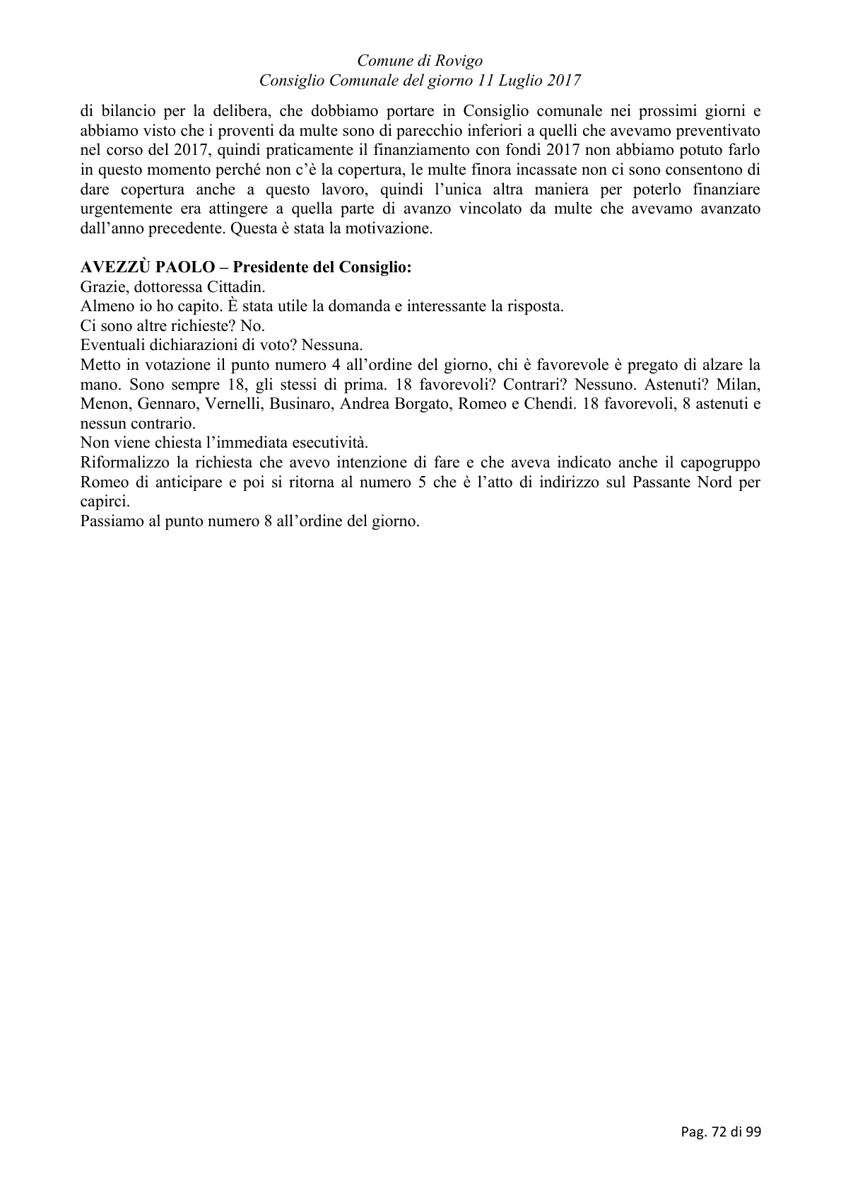 Pagina 72 del verbale