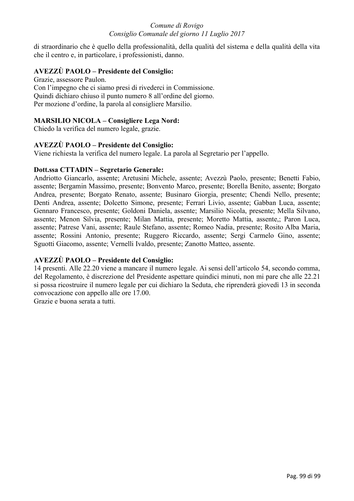 Pagina 99 del verbale