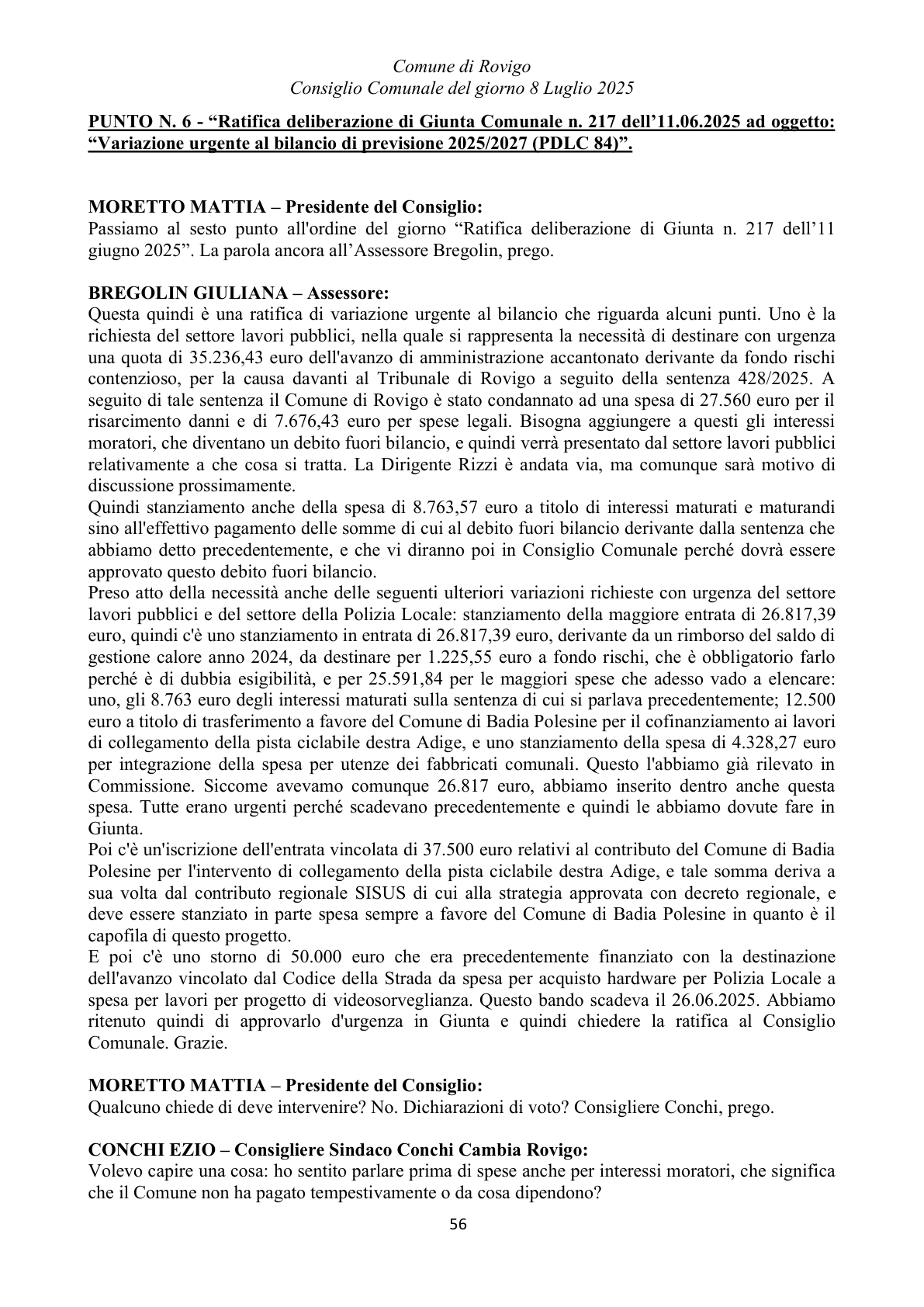 Pagina 56 del verbale
