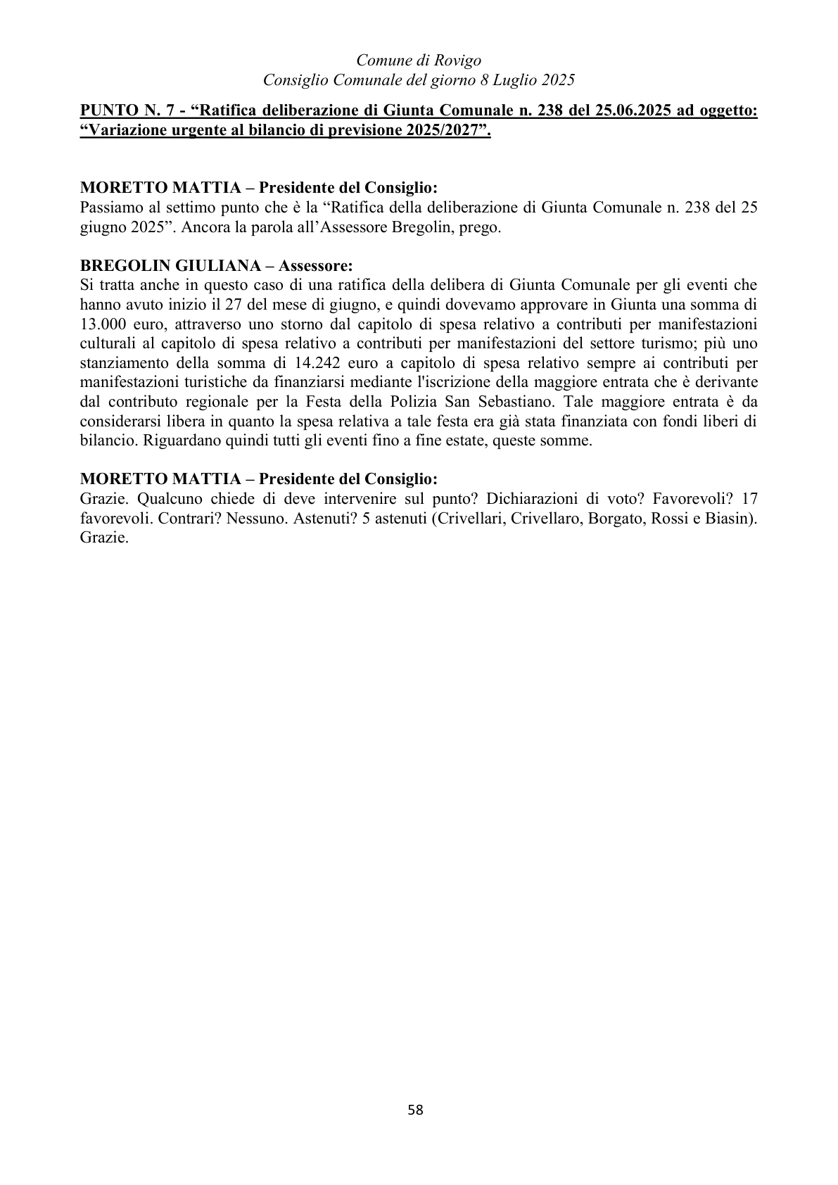 Pagina 58 del verbale