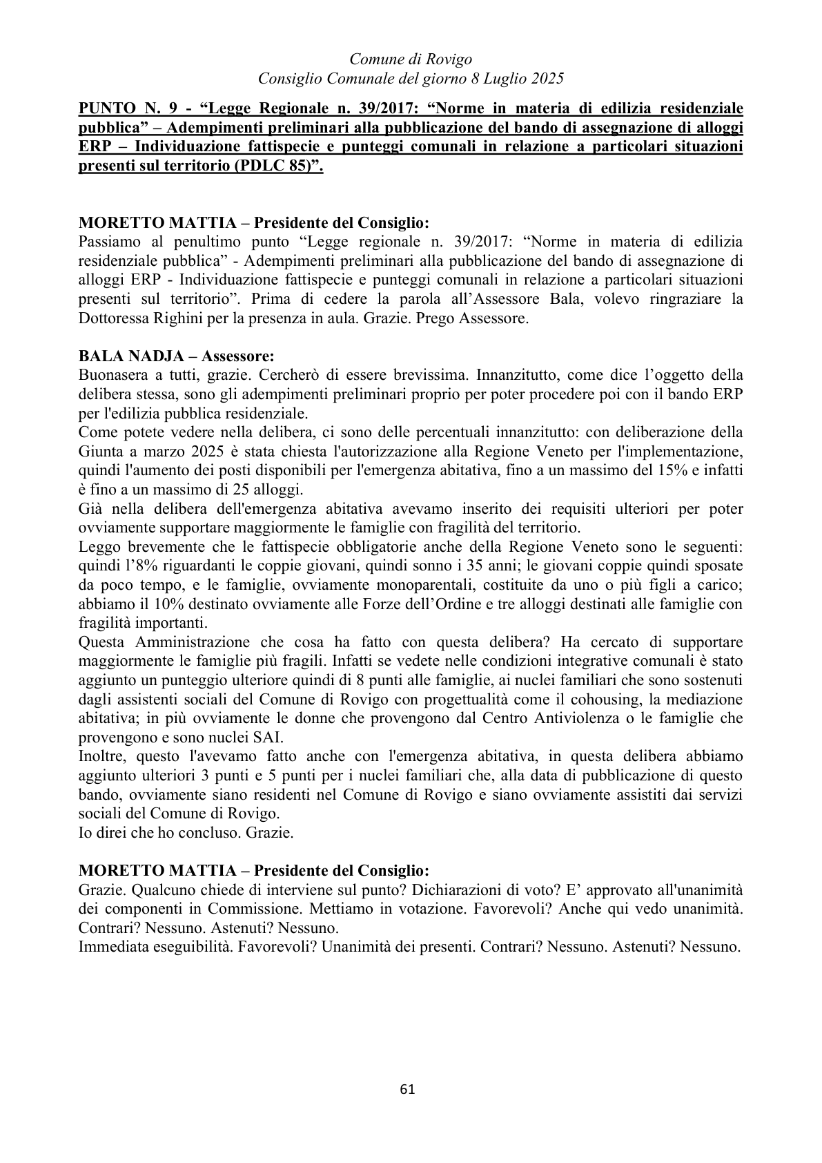 Pagina 61 del verbale