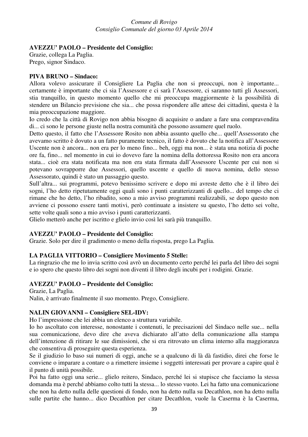 Pagina 39 del verbale