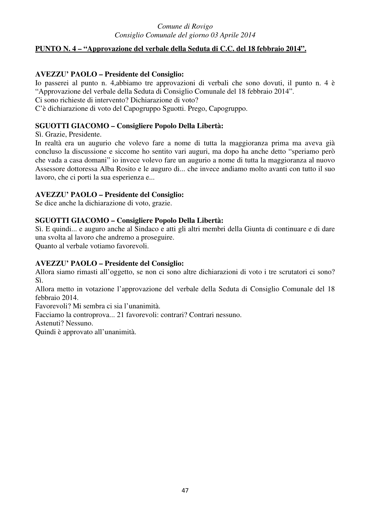 Pagina 47 del verbale