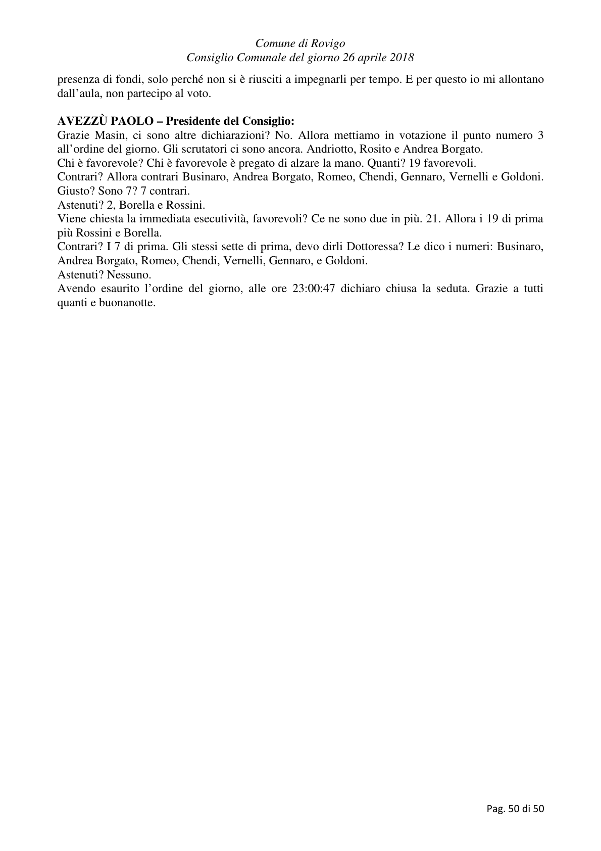 Pagina 50 del verbale