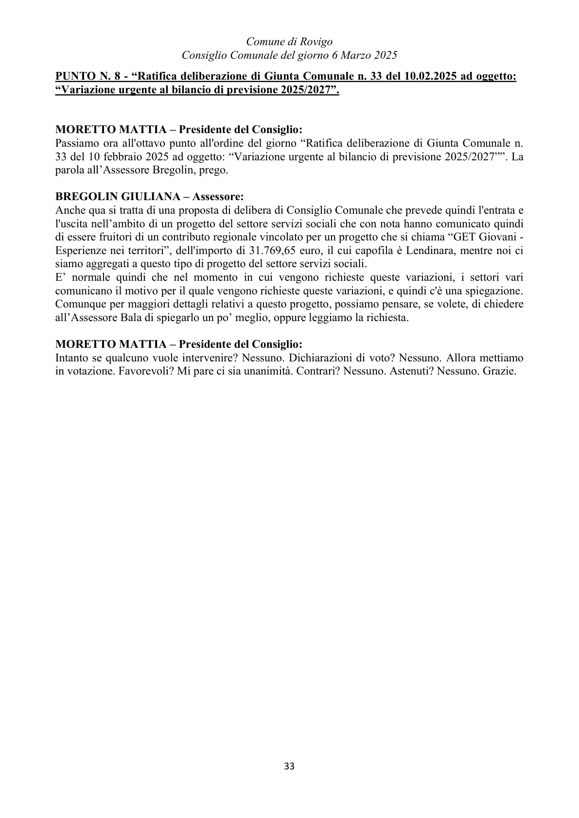 Pagina 33 del verbale