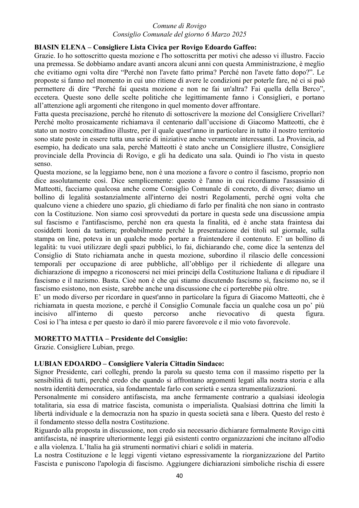 Pagina 40 del verbale