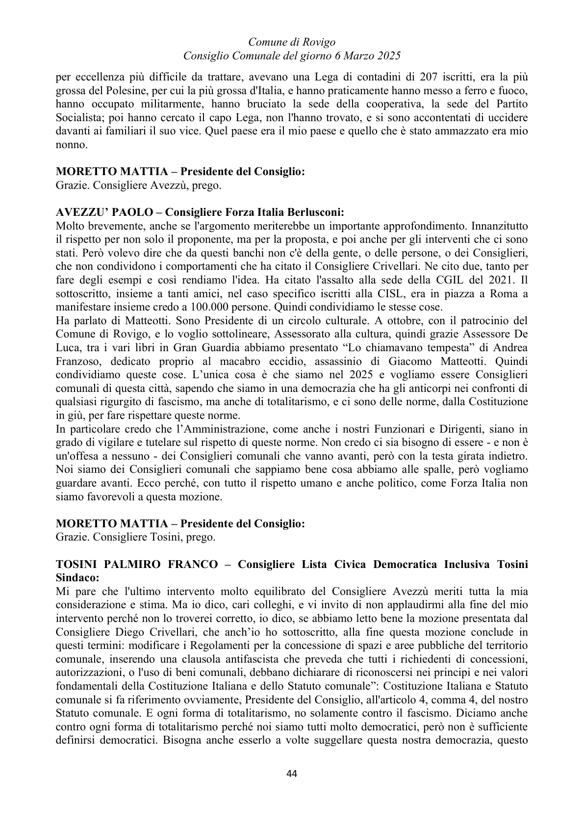 Pagina 44 del verbale