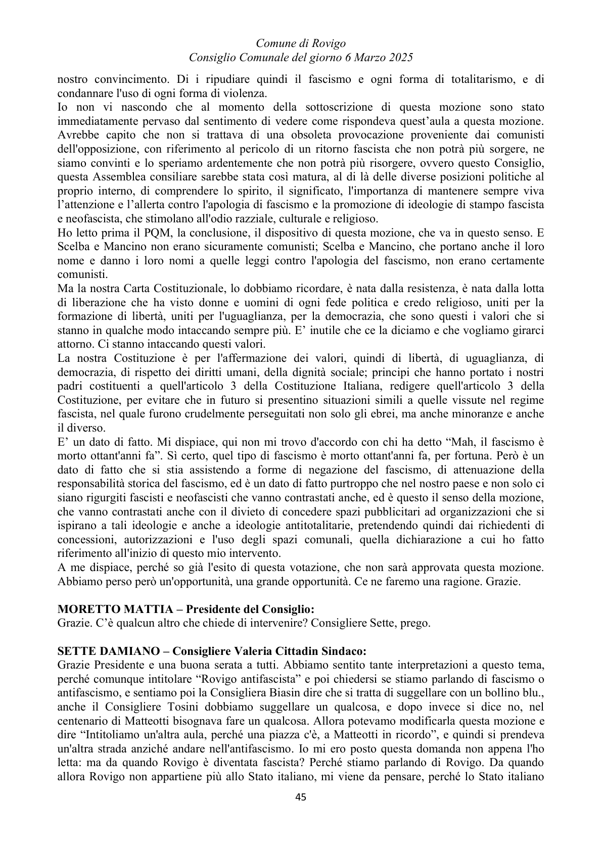 Pagina 45 del verbale