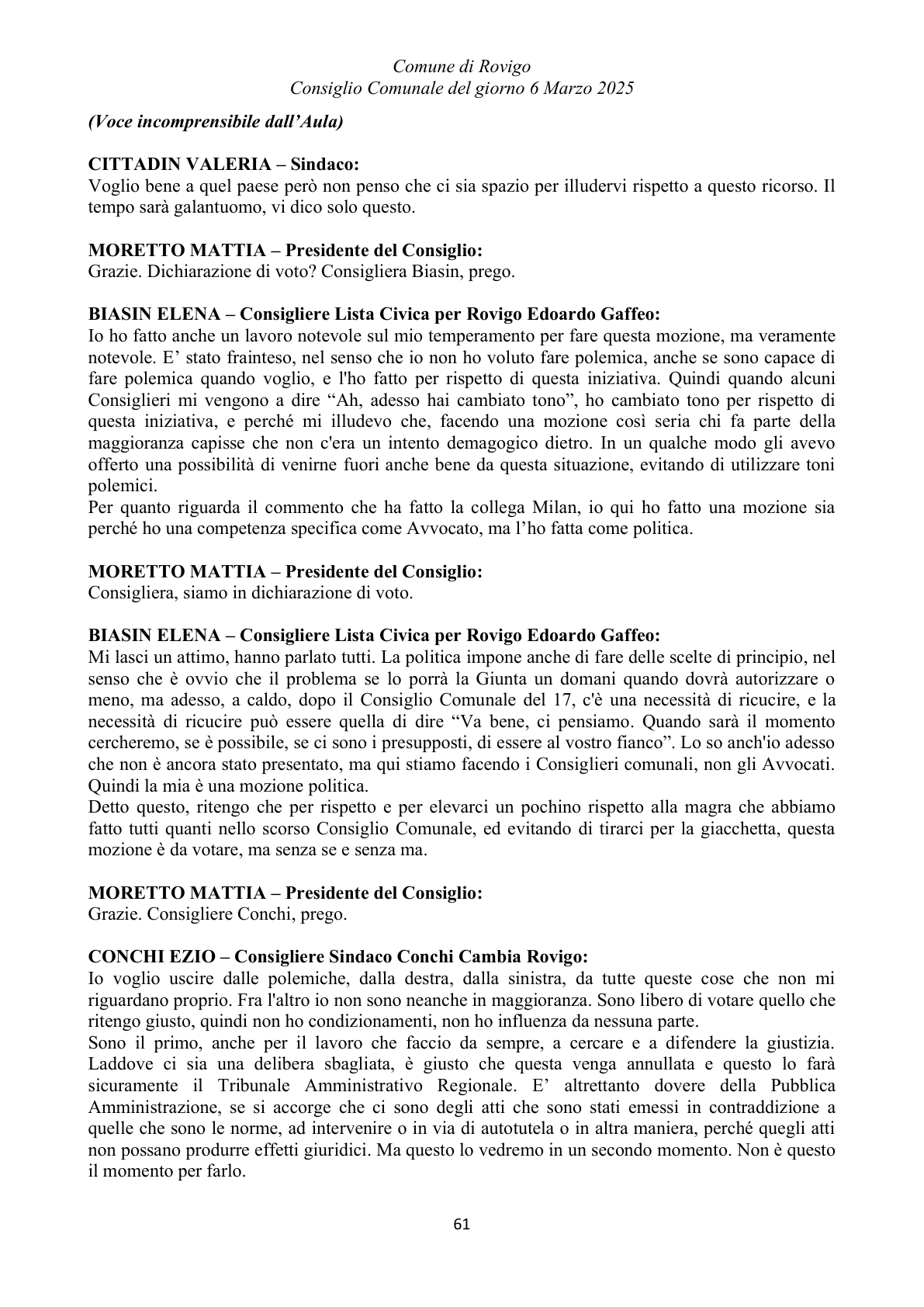 Pagina 61 del verbale