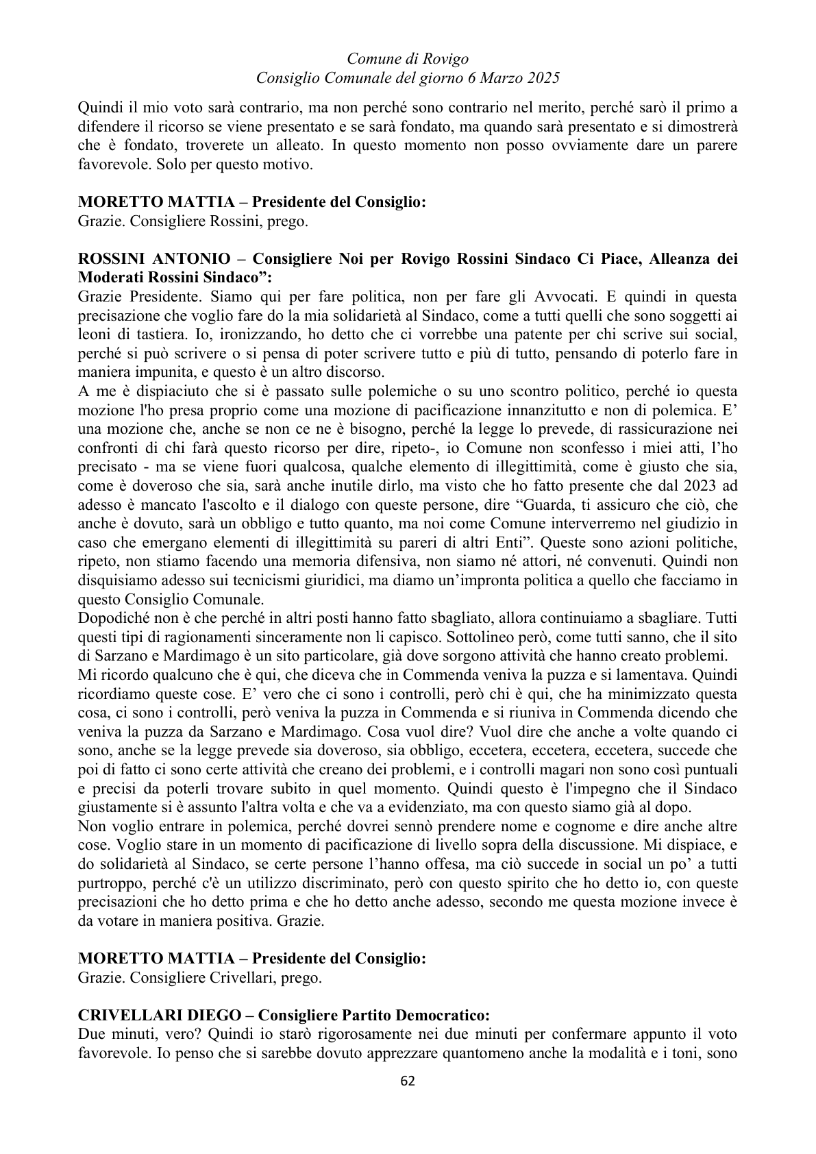 Pagina 62 del verbale