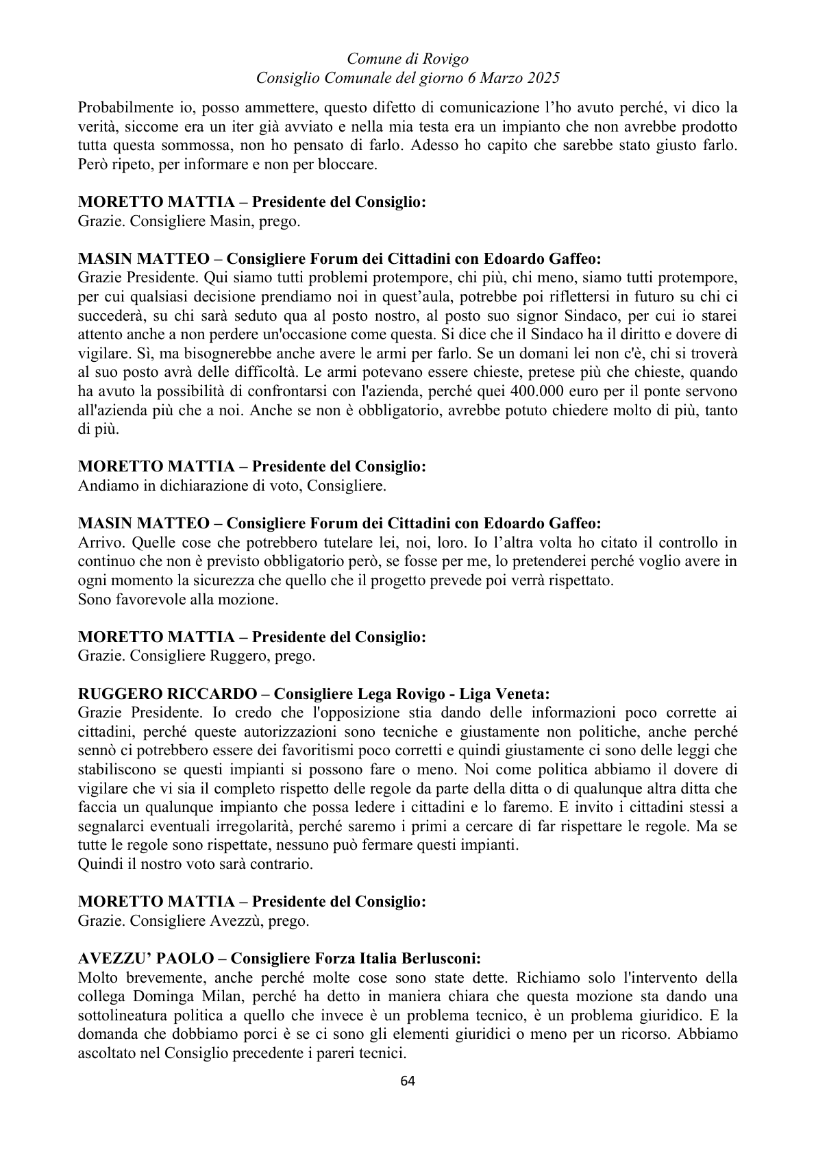 Pagina 64 del verbale