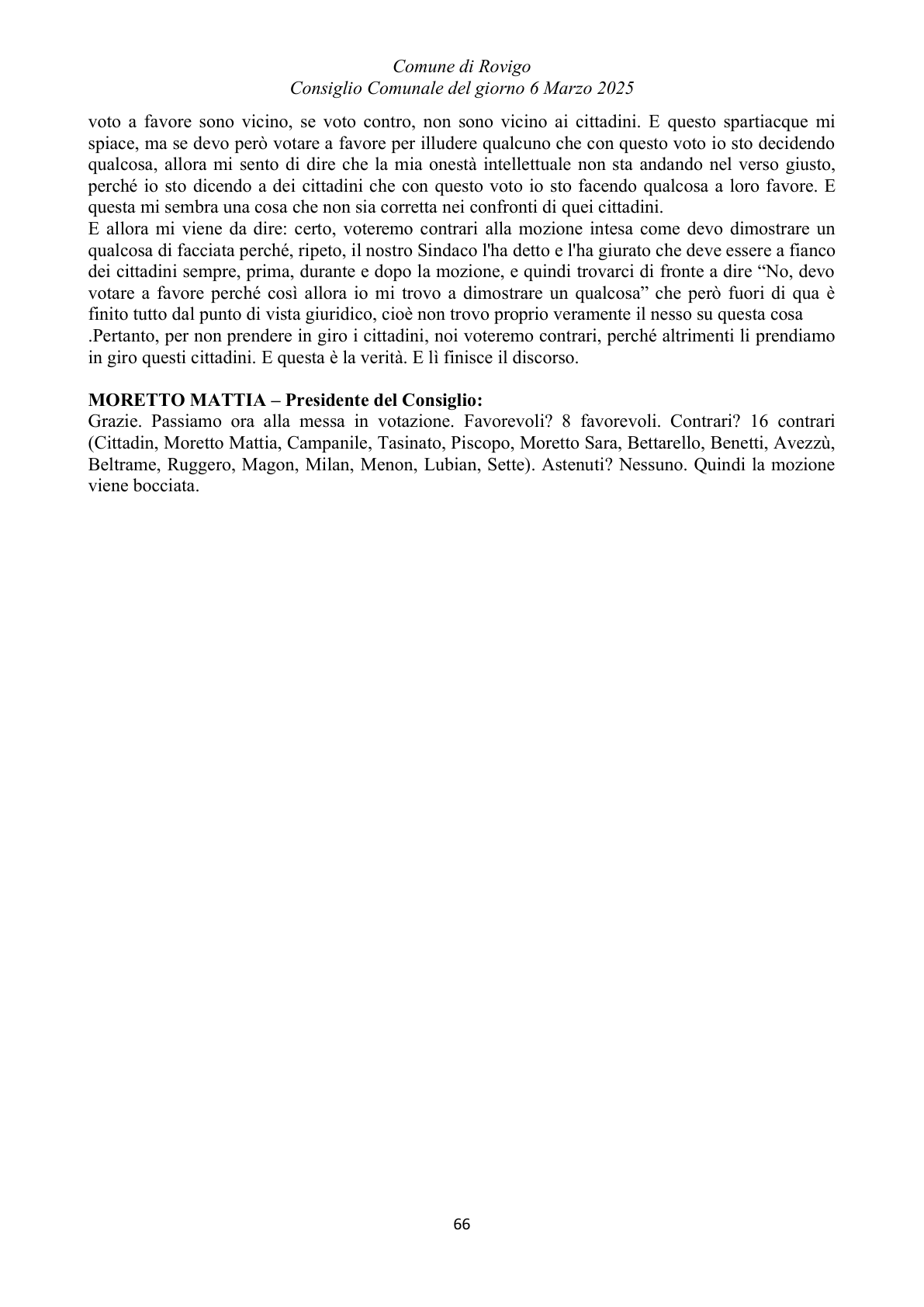 Pagina 66 del verbale