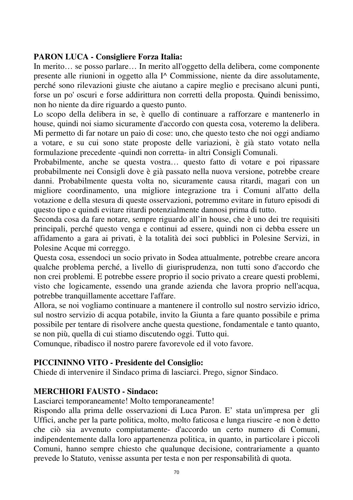 Pagina 70 del verbale