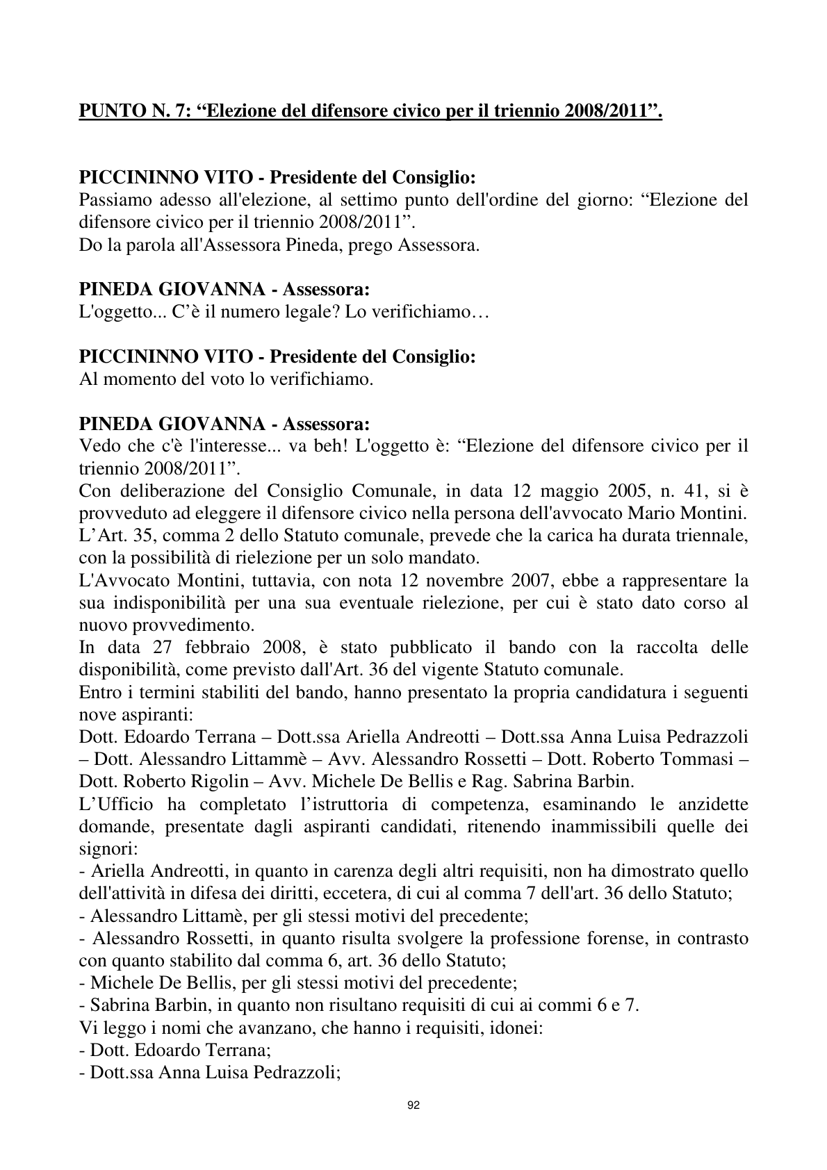 Pagina 92 del verbale