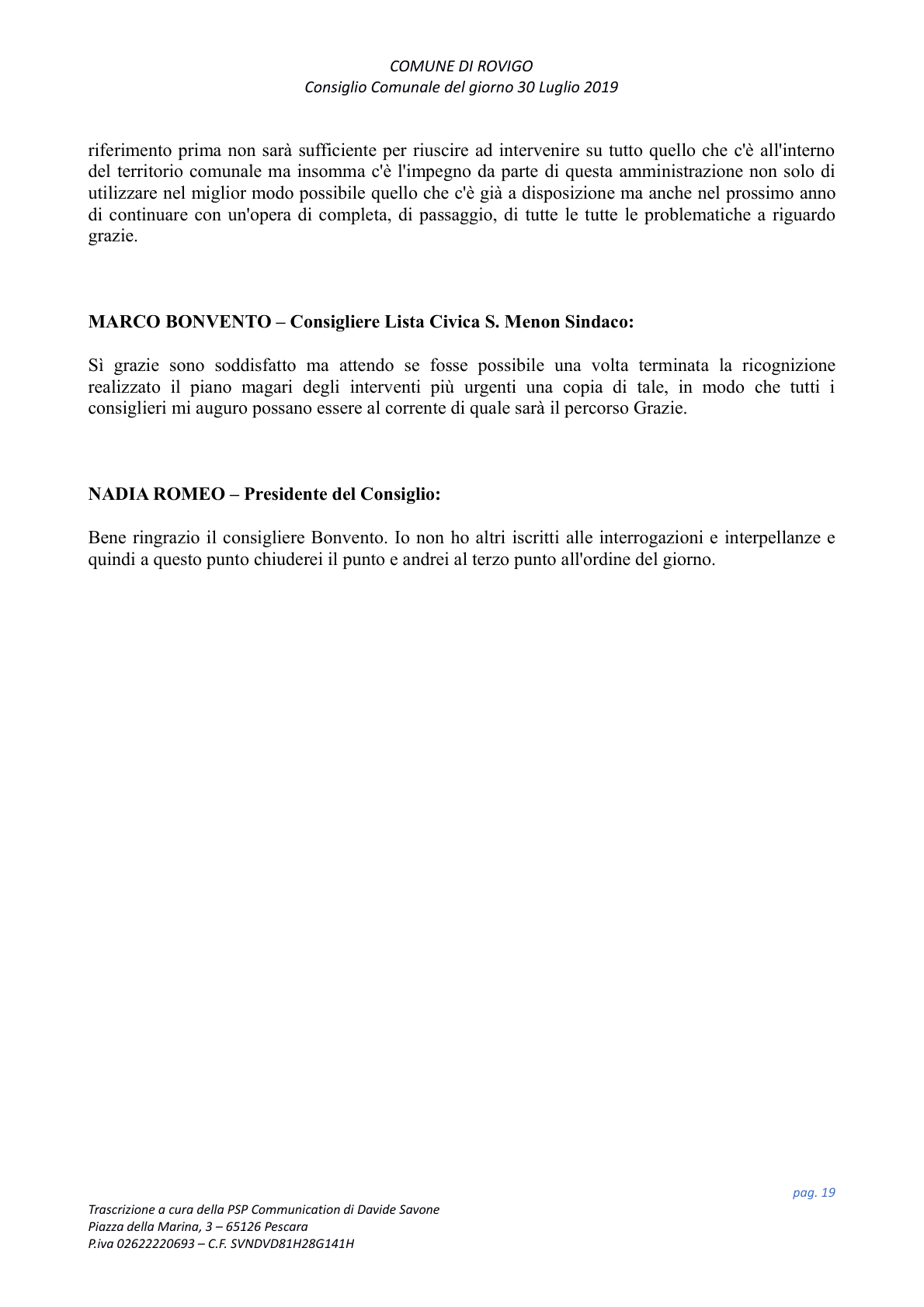 Pagina 19 del verbale