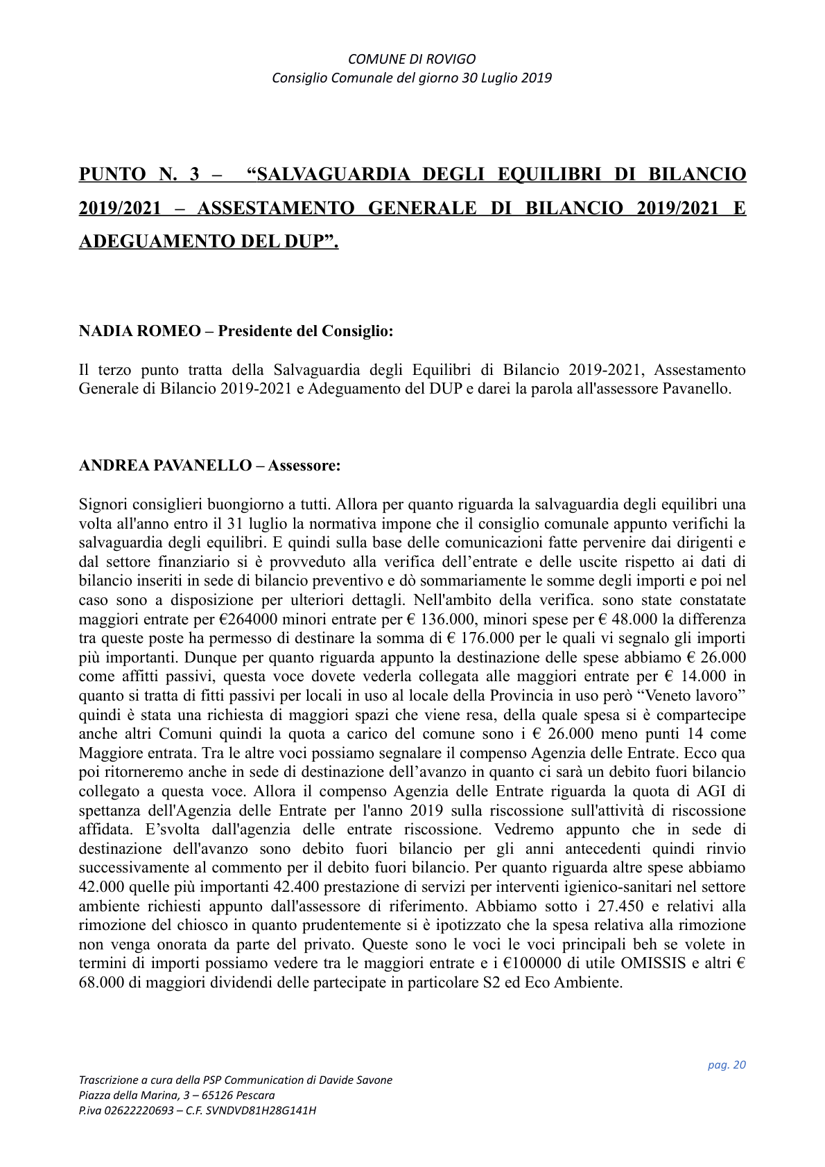 Pagina 20 del verbale