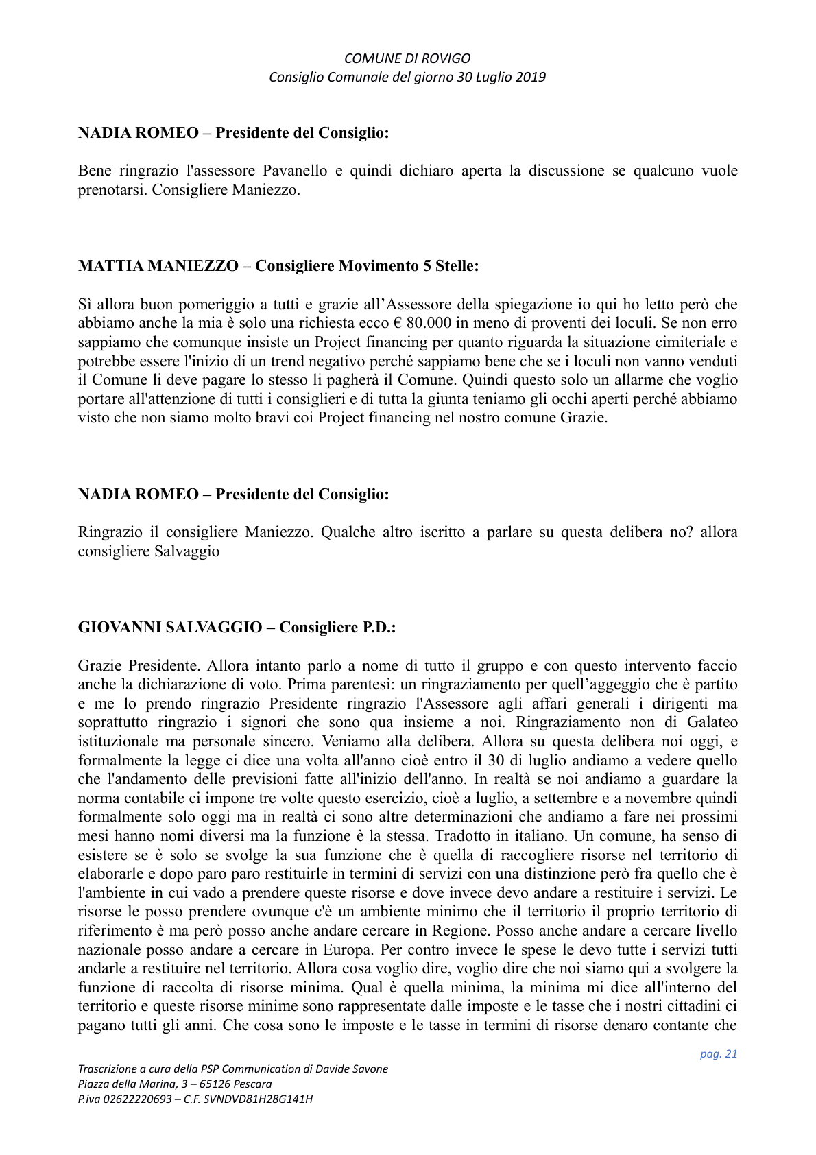 Pagina 21 del verbale