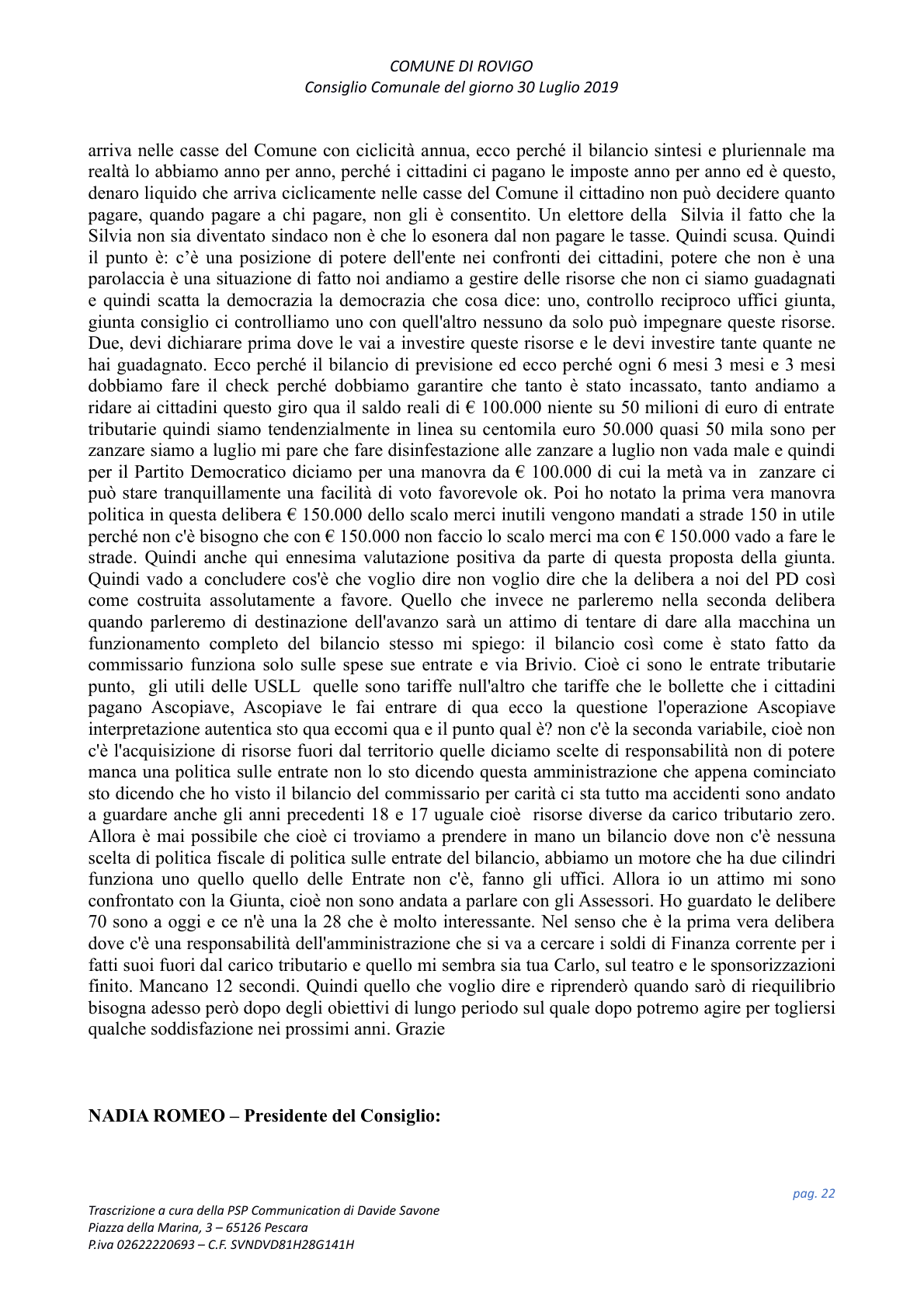 Pagina 22 del verbale