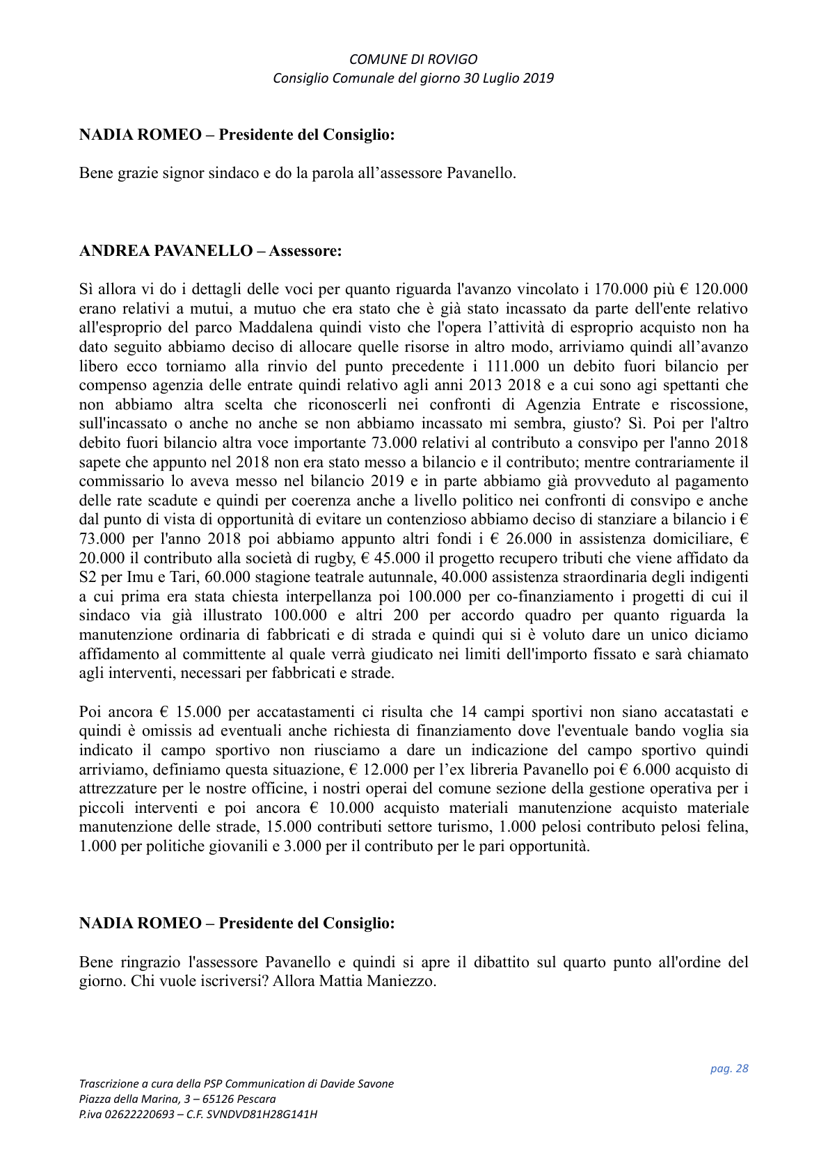 Pagina 28 del verbale