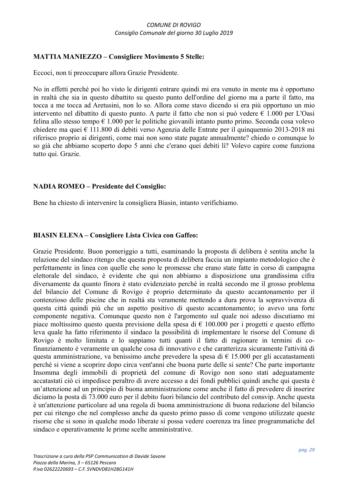 Pagina 29 del verbale