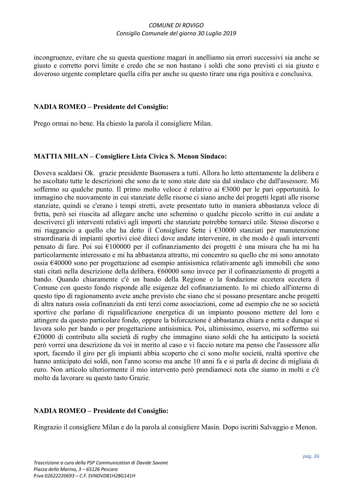 Pagina 36 del verbale