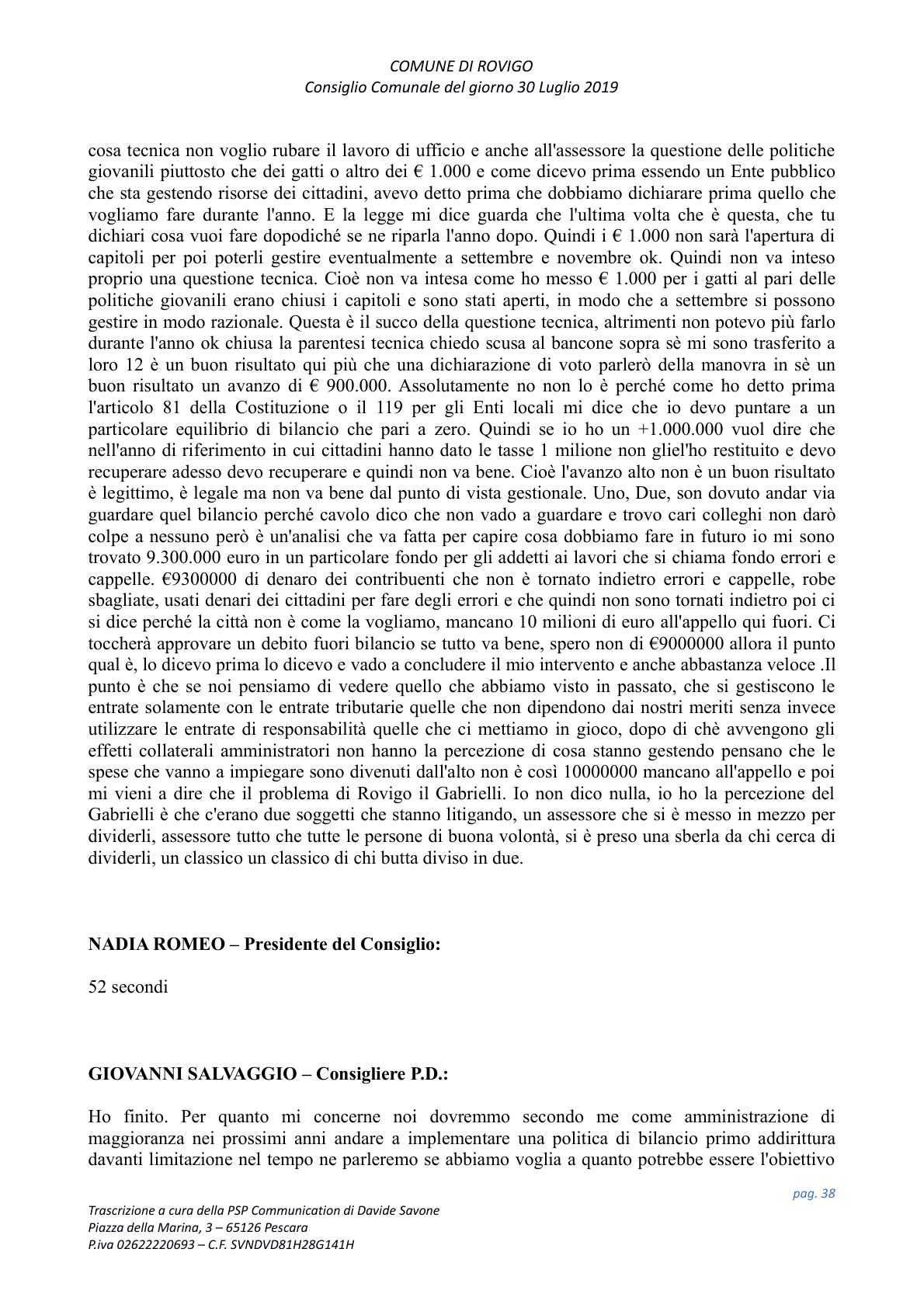 Pagina 38 del verbale