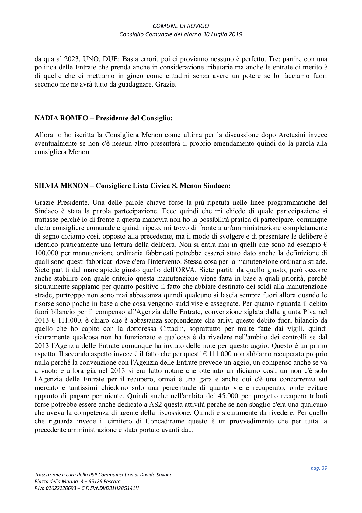 Pagina 39 del verbale