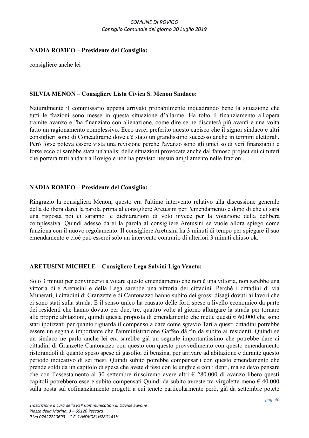 Pagina 40 del verbale