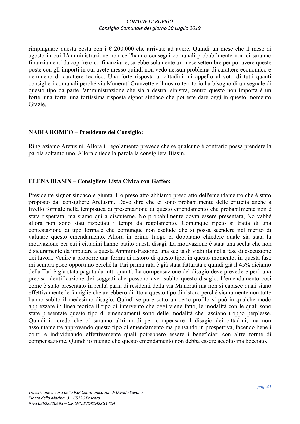 Pagina 41 del verbale