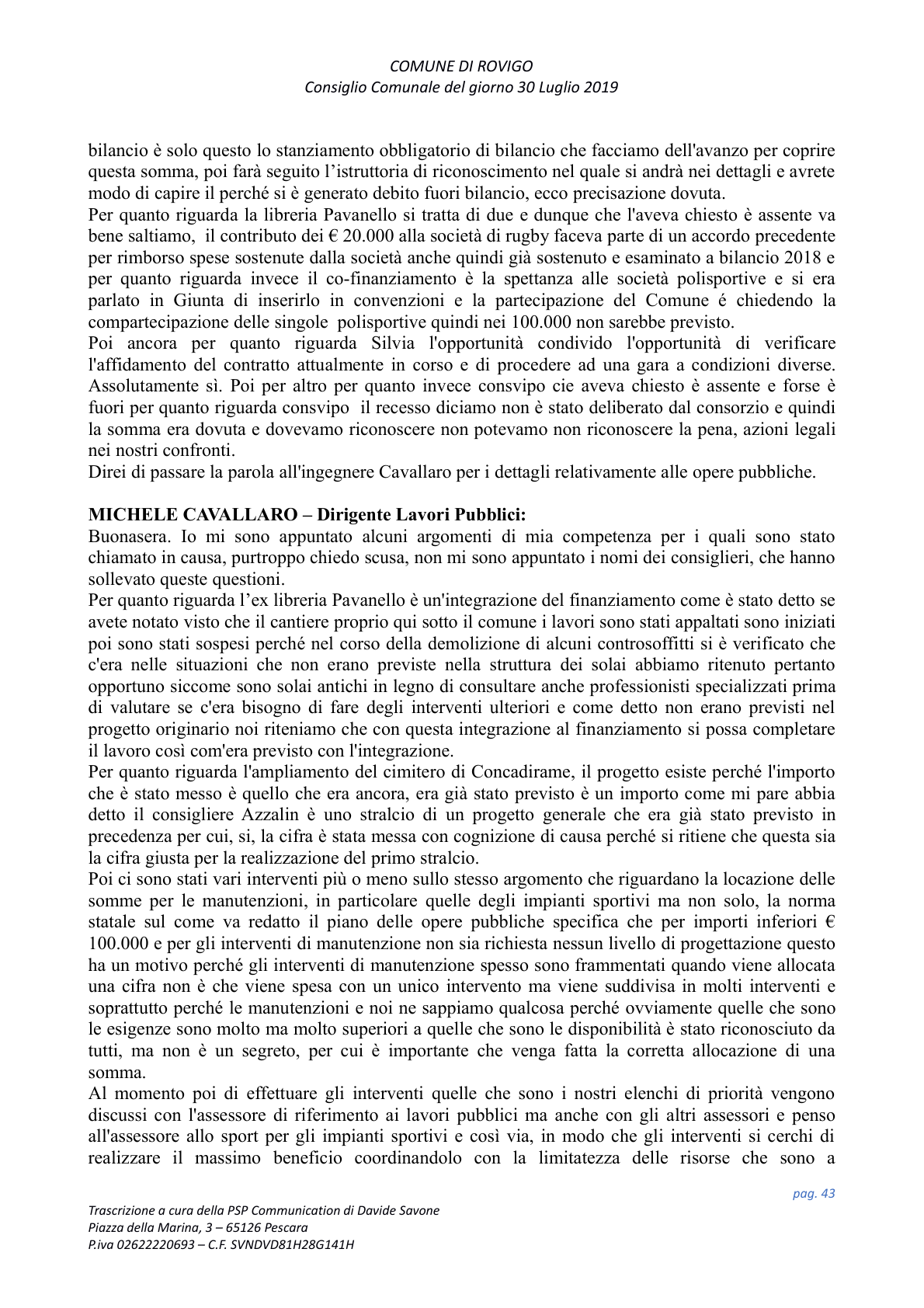 Pagina 43 del verbale