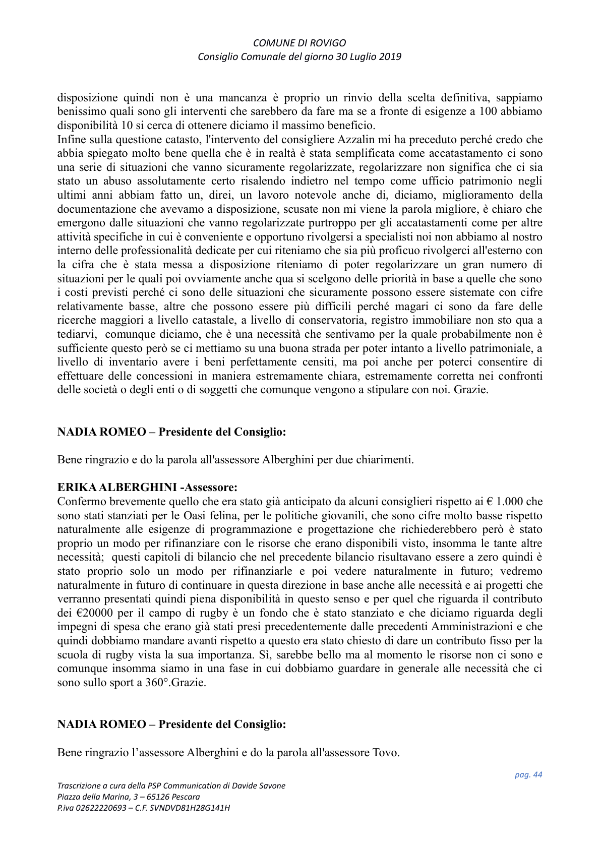 Pagina 44 del verbale